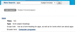 SCIS Subject Heading screenshot