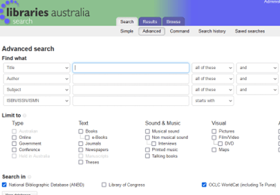 A picture of the trove libraries Australia interface